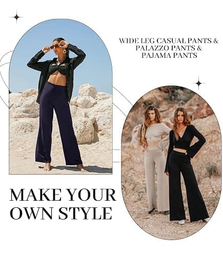 QGGQDD Wide Leg Palazzo Pants for Women - Casual Soft High Waist Lounge Pants Loose Comfy Stretchy Trousers thumbnail 4
