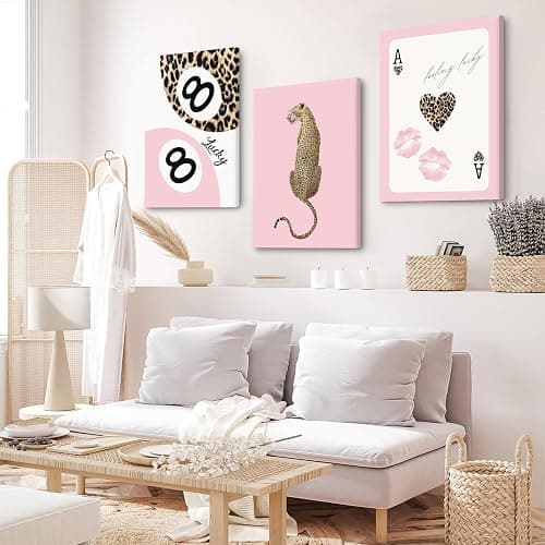 Cheetah Trendy Wall Art Preppy Leopard Canvas Print Cheetah Room Wall Decor 8 Ball Poster Y2k Pink Coquette Luxury Print Lucky Aesthetic Fashion Pictures for Bedroom 16x24x3 Inch Wrapped Canvas thumbnail 5