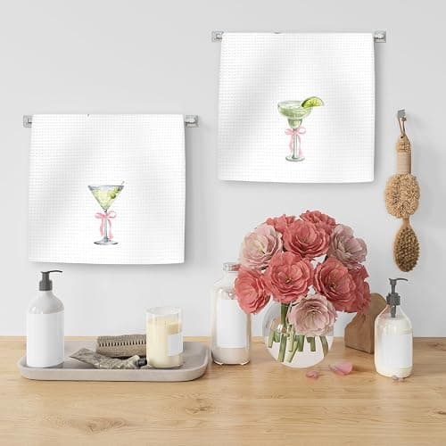 OINDADE Pink Bow Dirty Martini Margarita Kitchen Towels Set of 2, Preppy Coquette Bow Cocktail Dish Tea Hand Towel for Kitchen Home Bar Decorative, Martini Margarita Lover Gifts Bar Cart Decor,16x24 thumbnail 5