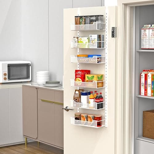 VyGrow 12.3" W Narrow Over the Door Pantry Organizer, 6-Tier Over the Door Organizer with Adjustable Basket, Pantry Door Organization for Pantry Kitchen Storage Room Spice Rack, White thumbnail 6
