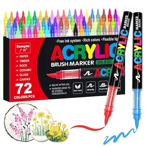 Guangna Acrylic Paint Markers,72 Colors with Direct-Liquid Ink Control System, Professional-Grade Paint Pen for Rock Painting, Canvas, Glass, Plastic, Fabric & Creative Crafts - Image 1
