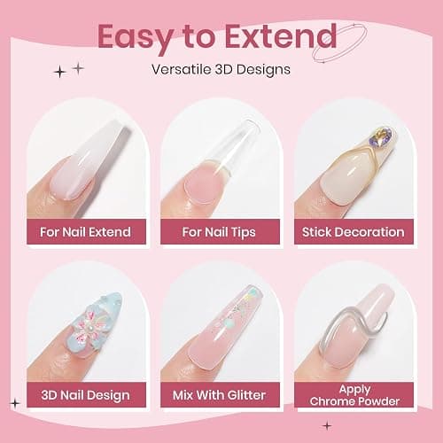 SUPWEE Solid Builder Gel for Nails Clear Nude White 3D Sculpture Nail Art Hard Gel with Chrome Powder for Carving Patterns Decoration Home Manicure DIY for Women - Clear&White&Nue-14g thumbnail 3
