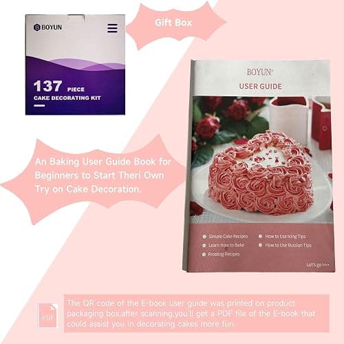 Cake Decorating Kit,137pcs Cake Decorating Supplies with Cake Turntable for Decorating,Pastry Piping Bag,Russian Piping Tips Baking Tools, Cake Baking Supplies for Beginners(Light Pink) thumbnail 5