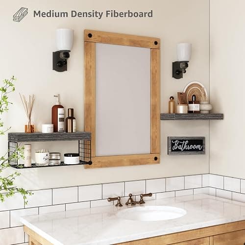 QEEIG ‎Bathroom Shelves Over Toilet - Paper Storage Wall Mounted Farmhouse Decor Decorations Aesthetic Décor Sign Small Floating Shelf 2+1 Set 16 inch, Grey (020GY) - D. Grey thumbnail 5