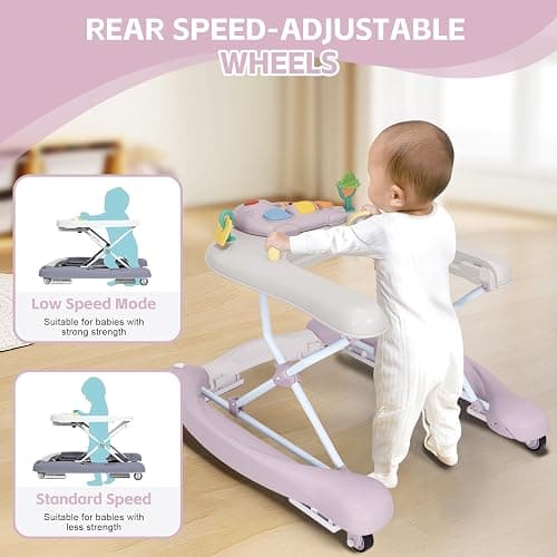 Foldable Baby 5-in-1 Activity Walker - Rocker, Activity Center, Bouncer, Seat Walker, Push Walker - Adjustable Speed Rear Wheels and Height Toys Ages 6-18 Months… (Purple) thumbnail 4