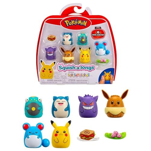 Squish-a-longs Pokémon Mini-Squish 6-Pack (Gengar, Pikachu, Snorlax, Eevee, Bellibolt, Marill) (Amazon Exclusive) - Image 1