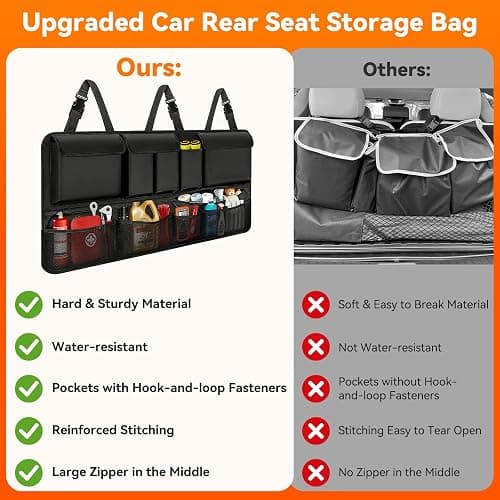 Trunk Organizer for SUV, 43" x 19" Large Capacity Car Organizers and Storage, Backseat Hanging Storage Bag with 10 Pockets, Adjustable & Waterproof Car Interior Accessories for SUV Truck MPV thumbnail 6