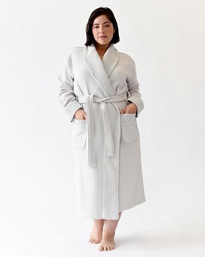 Cozy Earth Waffle Bath Robe - Lightweight Spa Robe with Pockets - 40% Viscose from Bamboo Blend thumbnail 2