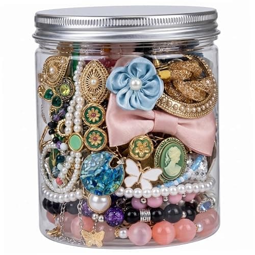 Monwssoe 40 Pieces Mystery Jewelry Jar Set - Assorted Vintage, Modern & Boho Jewelry Mystery Jar Including Necklace, Earrings, Ring, Gold - Image 1