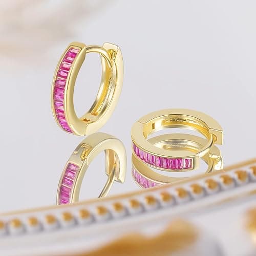 GLOQUAT 14K Gold Huggie Earrings for Women Silver Huggie Hoop Earrings Cubic Zirconia Huggie Earrings Stud Earrings Lightweight Dainty Hypoallergenic Earrings Jewelry Gifts thumbnail 5