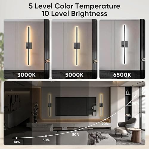 31in Wireless Wall Sconces Set of Two, [Creates Sunset Glow Ambiance] Dimmable 2700K–6000K with 8000mAh Battery & Display, Touch/Remote Control, Rechargeable Wall Lamps for Home Decor – Black thumbnail 4