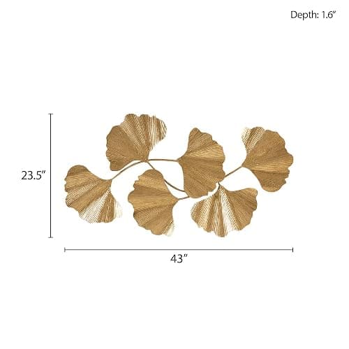 Madison Park Wall Art Living Room Décor Faye Metal Foil Ginkgo Leaf Large Home Accent Modern Inspired Dining, Bathroom Decoration Ready to Hang Ornament for Bedroom, 43"W x 23.5"H x 1.6"D, Gold thumbnail 2