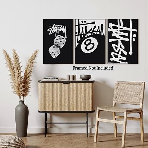 Trendy 8 Ball Black And White Wall Art Minimalist Dice Poster Y2k Urban Pop Canvas Print Set Of 3 Teen Room Dorm Wall Decor For Bedroom Living Room Office 8X12 in Unframed thumbnail 5