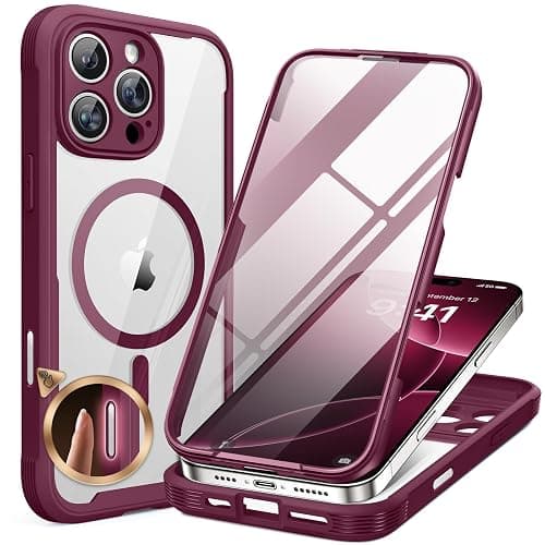 Miracase Magnetic for iPhone 16 Pro Case Full-Body Phone with Built-in Glass Screen Protector, [Compatible with MagSafe] Military Drop Proof 16 Pro Cover Bumper 6.3 inch, Plum - Image 1