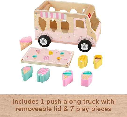 Fisher-Price Wood Toddler Toy Ice Cream Truck Shape Sorter Set, 9 Wooden Pieces for Developmental Play Kids Ages 18+ Months thumbnail 5