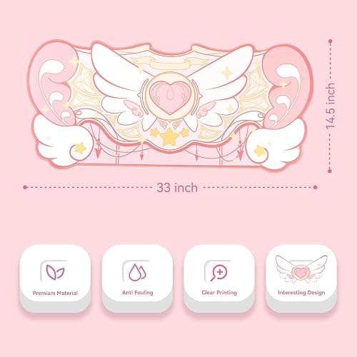 GeekShare Großes Gaming-Mauspad, Kawaii-Rosa, rutschfeste Gummi-Rückseite, Mauspad für Tastatur und Maus, perfekt für Gaming oder Heimbüroarbeit – Sternflügel thumbnail 2