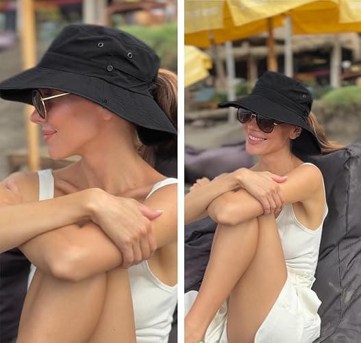 FURTALK Sun Hats for Women Ponytail UPF 50+ Beach Summer Hat Wide Brim Packable Cowboy Hat thumbnail 6