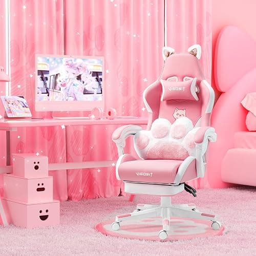 Vigosit Cat Ears PU Leather Gaming Chair Ergonomic Adjustable Office Desk Computer Chairs for Gamers Adults Kids 360 Degree Swivel Recliner 45in Height, Pink thumbnail 7
