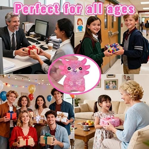 Djyxoglyn Axolotl Squishy Stress Relief Toy – Glitter Fidget Toy Cute Squeeze Toy for Kids & Adults, Sensory Anxiety Relief Squishy Toy, Party Favor Desk Fidget (Pink Sitting Style) thumbnail 5