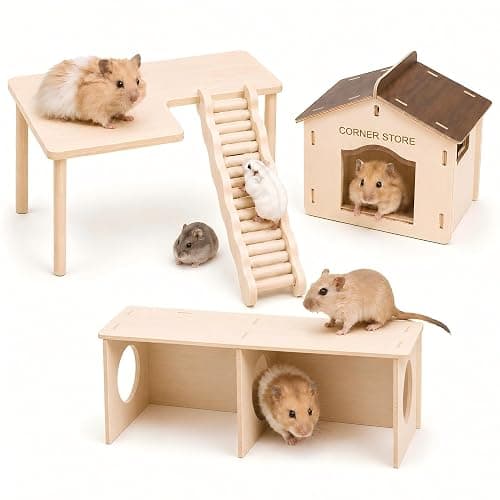 Viventwave 4-Piece 6.3-Inch High Hamster Platform Set, Large House Hideout | Hamster Cage Accessories: Hamster House, Hides & 2-Chamber Tunnel for Large Syrian Hamsters, Dwarf Hamsters, Gerbils and Mice - Image 1