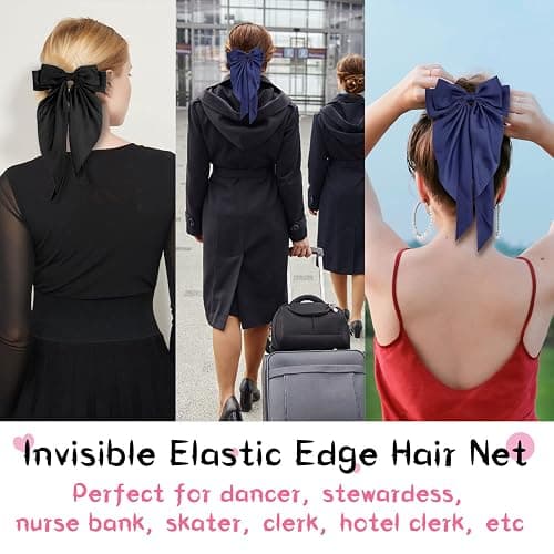 Bow Hair Clip, Hair Bows for Women Big Bowknot Hairpin French Hair Clips with Long Ribbon Solid Color Barrette Clips for Women Girls(Black+navy blue) thumbnail 5