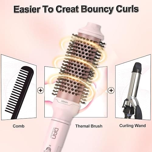 Thermal Brush,1.5 inch Heated Round Brushes,Non-Blowing Heated Brush,Dual Voltage CurlingBrush,Dual PTC Fast Style HeatedBrush,Ceramic Thermal RoundBrush Makes Hair Shinier & Smoother,Pink thumbnail 3
