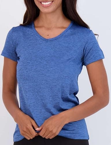 Real Essentials 5 Pack: Women's Short Sleeve V-Neck Activewear T-Shirt Dry-Fit Wicking Yoga Top (Available in Plus) thumbnail 3