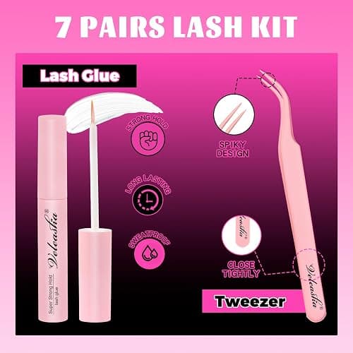 Veleasha Lashes Kit Manga Eyelashes Cat Eye Lashes Spiky Eyelash C Curl with Lash Glue & Tweezers Lash Wispy Natural Look False Eyelashes with Soft Cotton Band 7 Pairs Pack (Sunny Kit) thumbnail 3