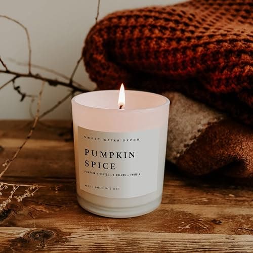 Sweet Water Decor Pumpkin Spice Candle - Fall Candles with Pumpkin, Clover, Cinnamon & Vanilla Scent for Home - Pumpkin Candle with 50 Hours Burn Time - 11Oz Wood Lid White Jar Soy Candles thumbnail 5
