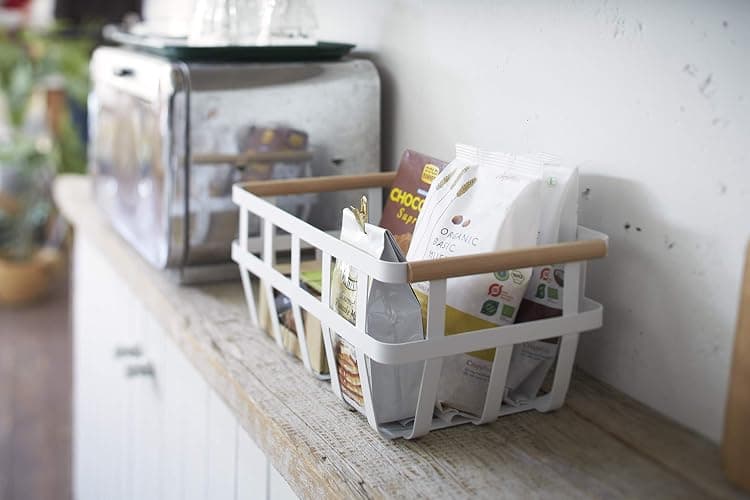 YAMAZAKI home 2507 Storage Basket-Dual Handle Organizer, One Size, White thumbnail 2