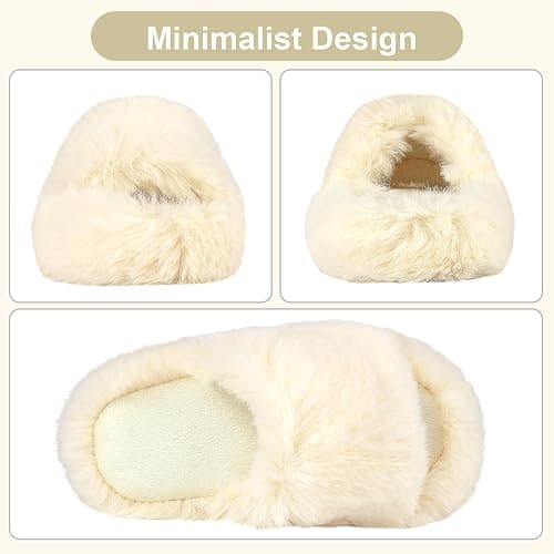 LUYOO Girls Fuzzy Memory Foam Slippers Comfy丨Kids Fluffy Plush Open Toe House Slippers丨Slip On Furry Home Slides丨Indoor Outdoor Fur Flip Flop thumbnail 3