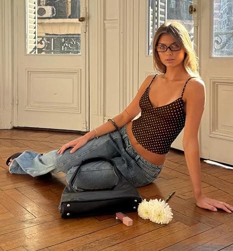 Womens Polka Dots V Neck Camisole Tops Y2K Cami Teen Girls Going Out Tops thumbnail 3