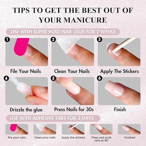 KQueenest Glitter Pink French Tip Press On Nails Almond, 30 Pcs Cat Eye Press On Nails with Gold Swirls, Bling Sparkly Fake Nails With Glue, Luxury Reusable Stick on Nail for Women Gift thumbnail 7