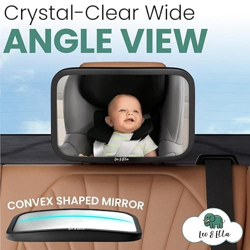 Leo and Ella - Baby Car Mirror - 10" Large Mirror w/Ultra Clear Infant View - Crash Tested Shatterproof Design w/ 360° Adjustable Mount, Premium Car Seat Mirror for Baby Rear Facing thumbnail 6