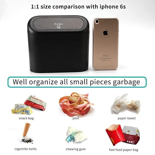 Accmor Car Trash Can with Lid, Mini Auto Dustbin Garbage Organizer Holder 2 Packs, Automotive Storage Container Bin with 60 Pcs Bags for Vehicle, Home, Office - Black, Black - 1 thumbnail 8