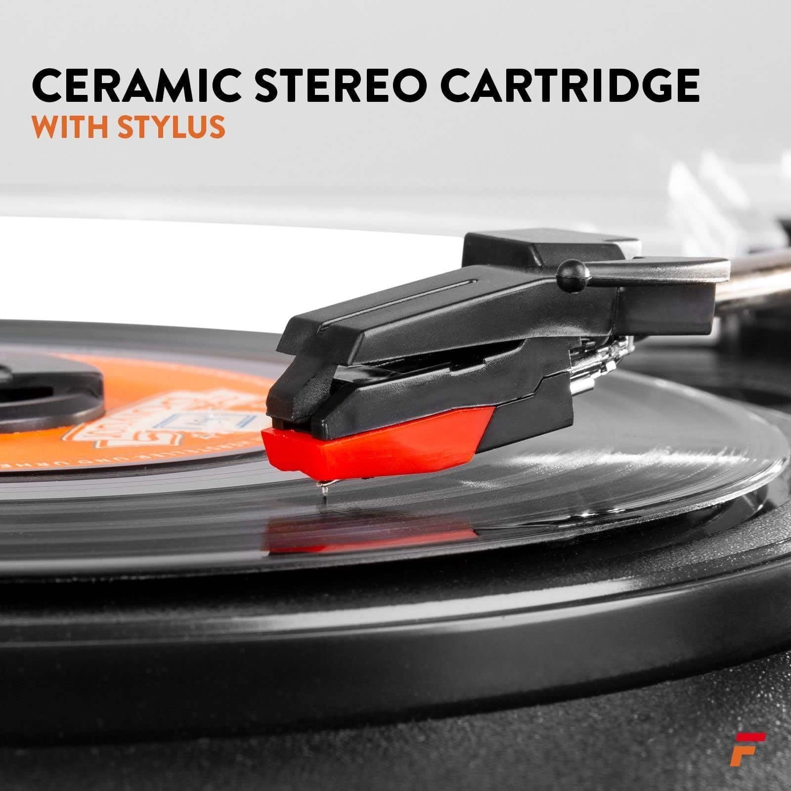 Fenton RP106DW Record Player with Built-in Speakers, Vinyl to MP3 USB Conversion, Ceramic Cartridge, 33, 45 RPM, Dark Wood thumbnail 3