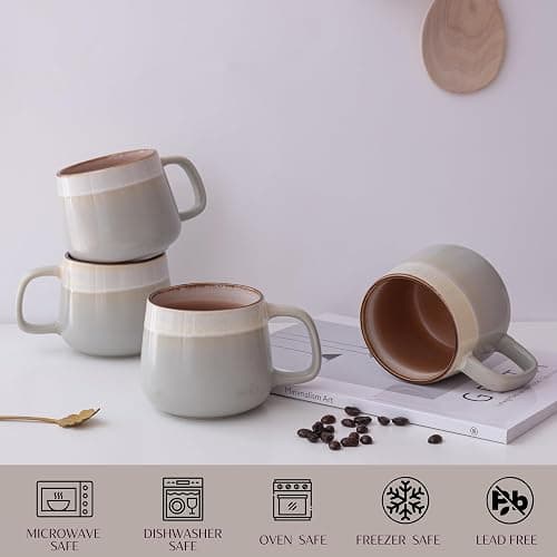 Ava Nord Ceramic Coffee Mugs Set of 4, 12 oz Stoneware Coffee Cups with Comfortable Handle for Latte, Tea, Cappuccino, Cocoa -Microwave and Dishwasher Safe - Modern Unique Aesthetic - Reactive Glaze thumbnail 4