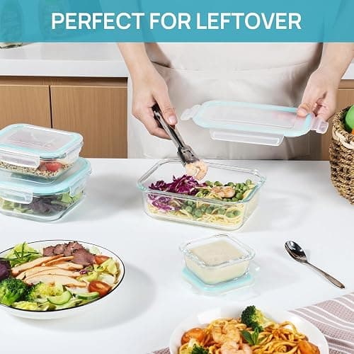 Vtopmart 8 Pack Glass Food Storage Containers with Airtight Lids, Glass Meal Prep Containers, Lunch Office Meal for Microwave, Oven, Freezer and Dishwasher, BPA Free thumbnail 6