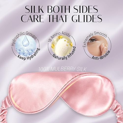 OLESILK Silk Sleep Mask, 100% Mulberry Silk Eye Mask for Sleeping, Double Layer Filling and Elastic Strap, Travel and Nap, Soft Eye Cover Eyeshade with Luxury Bag and Ear Plugs, Pink thumbnail 3