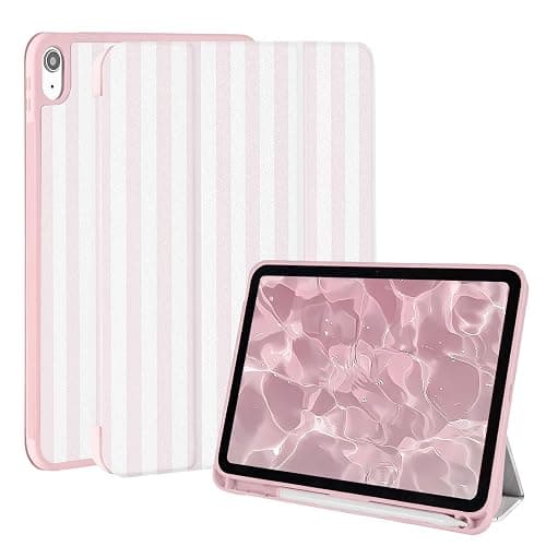 Jngnpn Case for iPad A16 11th Generation 11 Inch 2025, iPad Case 10th Generation 10.9 Inch 2022, Slim Lightweight Soft Trifold Back Cover with Pencil Holder & Auto Sleep/Wake Cover,Pink Stripes - Image 1