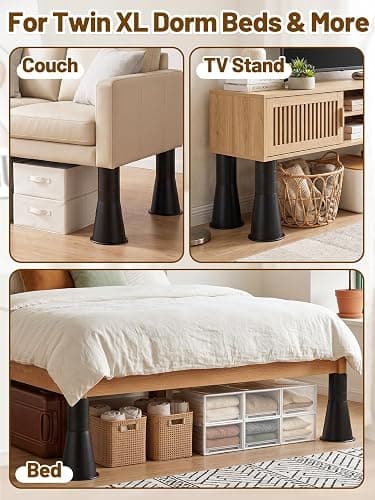 Apipi Adjustable 12 Inch Stable Bed Risers for Dorm Twin XL - Non-Slip Couch Furniture Risers Support up to 3000 lbs, Back to School Under Bed Storage College Dorm Must Haves (4 Pack) thumbnail 7