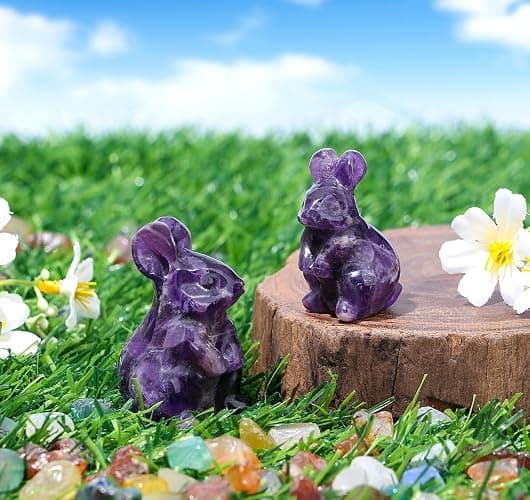 DUQGUHO Bunny Decor Easter Rabbit Decor Crystals Easter Gifts Decoration Bunny Statue Amethyst Crystals Figurines Bunny 1.5’’ thumbnail 4