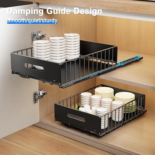 Mustorn 2 Pack Pull Out Cabinet Organizer, Slide Out Drawers for Cabinets, Peel and Stick, Heavy Duty Shelves for Kitchen, Cupboard, Pantry, Bathroom (16.5"D*11.8"W*3.94"H-Black) thumbnail 4