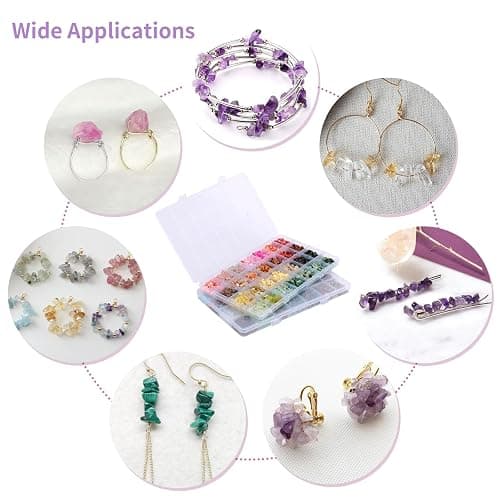 QUEFE 1800pcs 56 Colors Crystal Beads, Ring Making Kit, Gemstone Chip Beads Irregular Natural Stone with Jewelry Making Supplies for DIY Craft Bracelet Necklace Earrings, Craft Gifts thumbnail 6