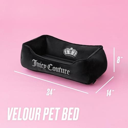 Juicy Couture Crown Bling Black Pet Bed for Dogs and Cats - Small 24" x 14" x 8" thumbnail 2