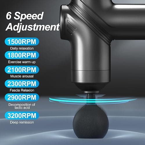 LEERCON Deep Tissue Massage Gun Portable, Mini Electric Muscle Massager, Suitable for Relieving Back, Neck and Body Pain, with 4 Heads and 6 Speeds, Black thumbnail 5