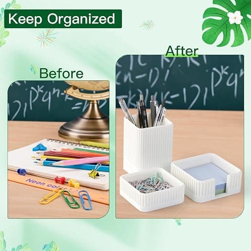 Aesthetic Desk Organizers and Accessories Set of 3 with Pen Holder,Paperclip Holder,Sticky Note Holder - Durable Plastic Pencil Holder for Office Women Men-Teacher Appreciation/Back-to-school Gift thumbnail 5
