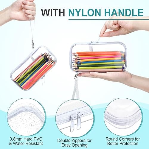Sanwuta 4 Pcs Clear Hard Sided Zipper Pencil Case Pouches Bulk Plastic Hard Shell Pencil Case Box Organizer with Mesh Pocket Toiletry Pouch Makeup Bag, Back to School Supplies(White) thumbnail 6
