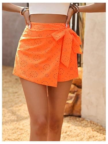 Milumia Women's Summer Wrap MIni Skirt Eyelet Boho High Waist Shorts Skort | Rush Skirts, Tie Side, Built In Shorts, Dressy, Beach Vacation Outfits, Casual, Short Skirts thumbnail 7