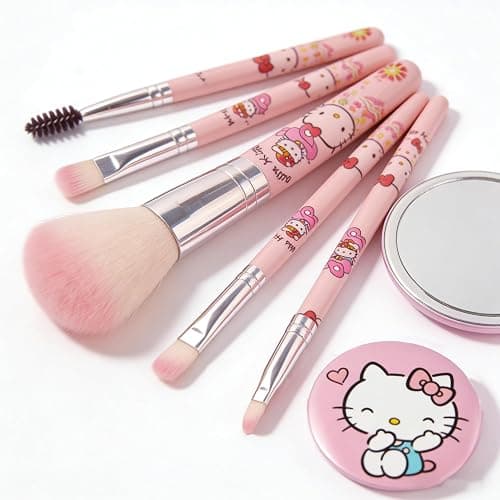 Kawaii Cat 7 PCS Makeup Brushes with A Mirror, Cartoon Cosmetic Makeup Brush Set Professional Tool Kit Set Brush Set Best Gift for Girl Women thumbnail 2